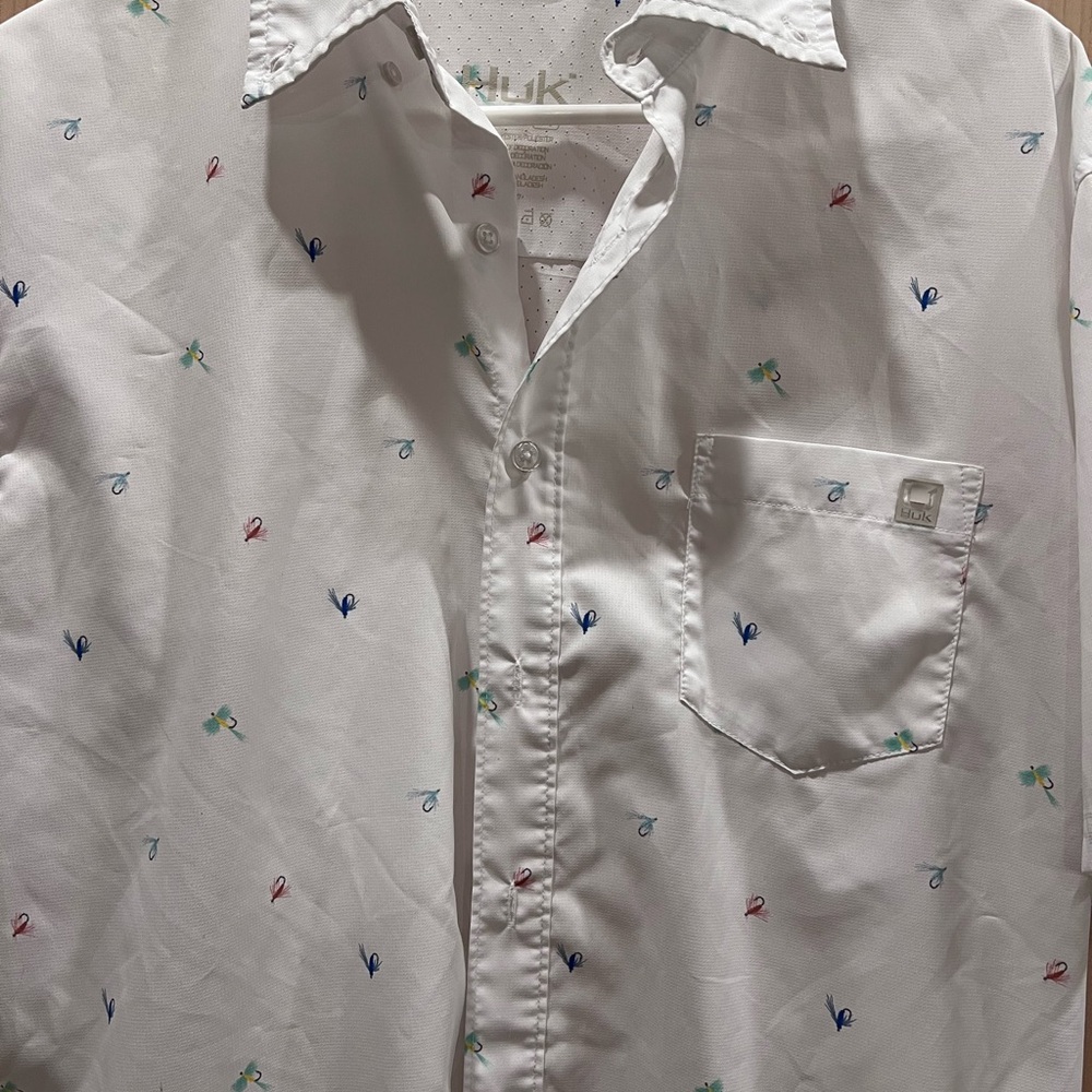 Huk Tide Point Performance Shirt Men's med Blue Fly Fish Lures Fishing Outdoor